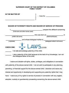 Waiver of Paternity Rights and Waiver of Service of Process