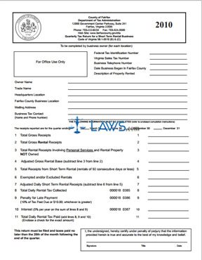 2010 Short Term Daily Rental Certification and Quarterly Tax Return