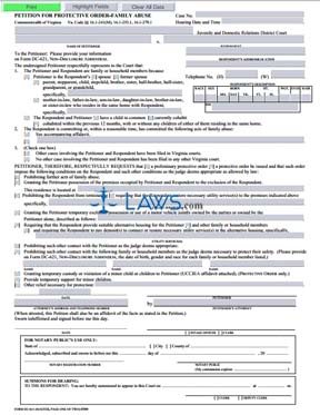 Form DC-611 Petition for Protective Order (Family Abuse)