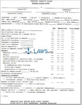 Form Divorce Control Sheet