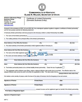 Form LPA73.11 Certificate of Limited Partnership 