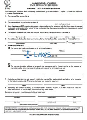 Form VA Statement of Partnership Authority