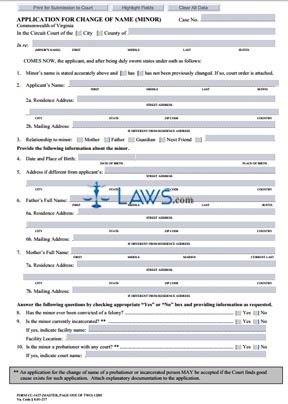 Form CC-1427 Application for Change of Name(Minor)