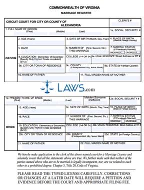 Form Marriage License Application-Alexandria County