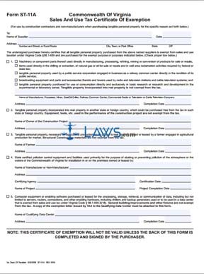 Form ST-11A Sales and Use Tax Certificate of Exmeption