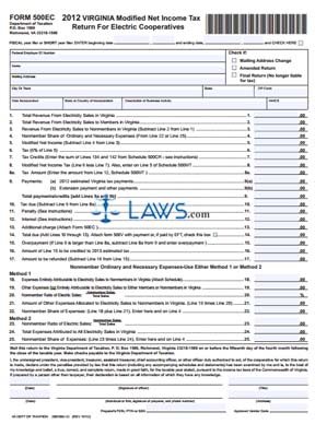 Form 500EC Modified Net Income Tax Return For Electric Cooperatives