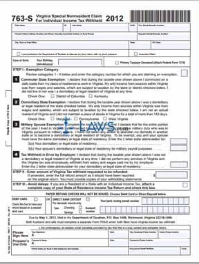 Form 763-S Special Nonresident Claim For Individual Income Tax Withheld
