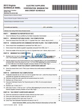 Form Schedule 500EL Electric Suppliers Corporation Minimum Tax and Credit Schedule