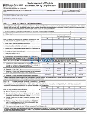 Form 500C Underpayment of Virginia Estimated Tax by Corporations
