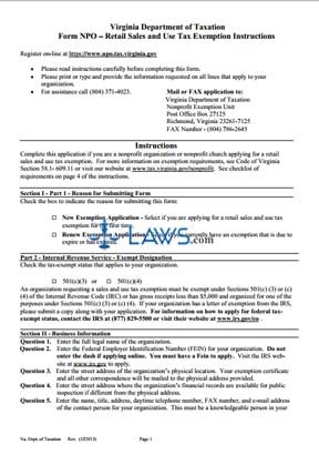 Form Instructions for NPO Nonprofit Retail Sales and Use Tax Exemption Application