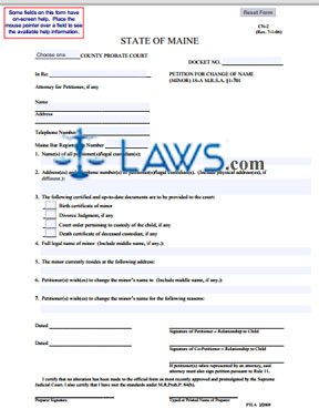Form ME CN-2 Petition for Change of Name (Minor)