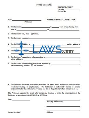 Form FM-064 Petition for Emancipation