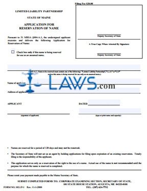 Form MLLP-1 Application for Reservation of Name 