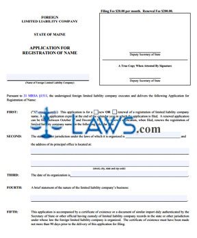 Form MLLC-2 Application for Registration of Name 