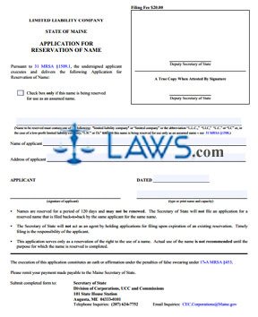 Form MLLC-1 Application for Reservation of Name 