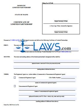 Form MLPA-6 Certificate of Limited Partnership 