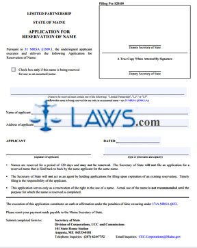 Form MLPA-1 Application for Reservation of Name 