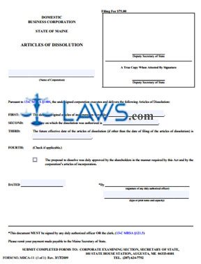 Form MBCA-11 Articles of Dissolution 