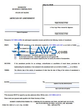 Form MBCA-9 Articles of Amendment 
