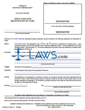 Form MBCA-2 Application for Registration of Name 
