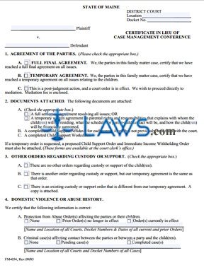Form FM-054 Certificate in Lieu of Case Management Conference