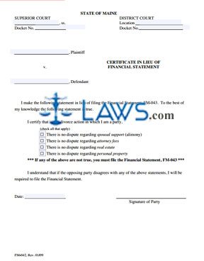 Form FM-042 Certificate in Lieu of Financial Statement
