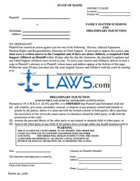 Form FM 038 Family Matter Summons and Preliminary Injunction