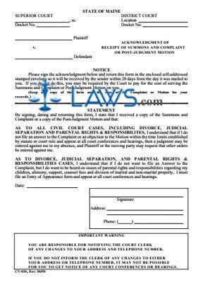 Form CV-036 Acknowledge of Service Sum & Comp. 