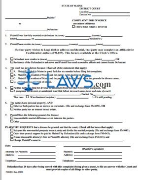 Form FM-005 Divorce Complaint without children 
