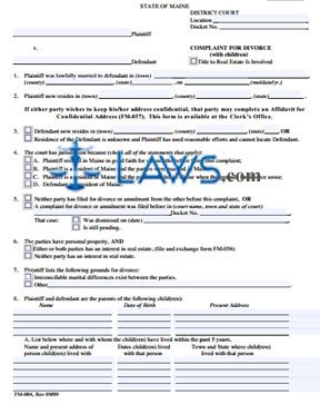 Form FM-004 Complaint for Divorce
