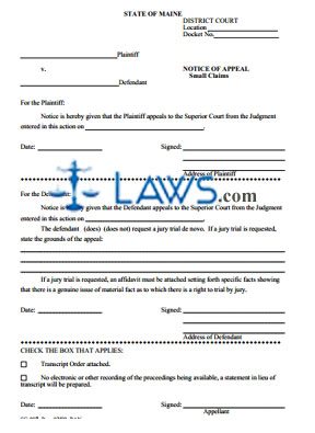 Form SC-007 Notice of Appeal