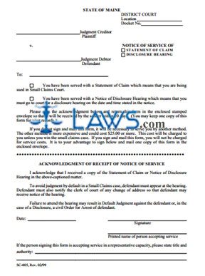 Form SC-005 Notice of Service of Statement of Claim, Disclosure Hearing
