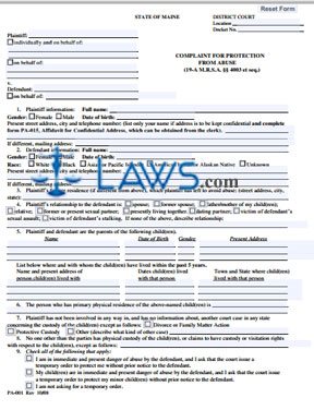 Form PA-001 Complaint for Protection from Abuse