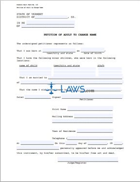 Form Petition of Adult to Change Name