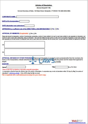 Form Articles of Dissolution (Nonprofit Corp)