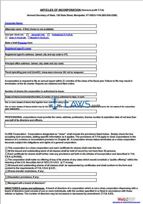 Form Articles of Incorporation  (Profit Corporation)