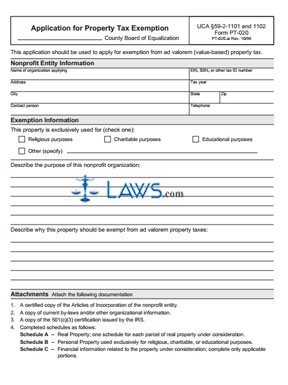 Form PT-020 Application for Property Tax Exemption