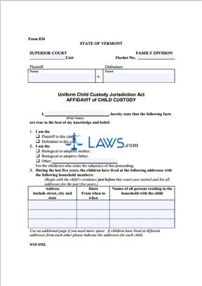 Form 834 Affidavit of Child Custody