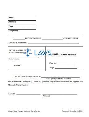 Form Name Change: Motion to Waive Service Minor