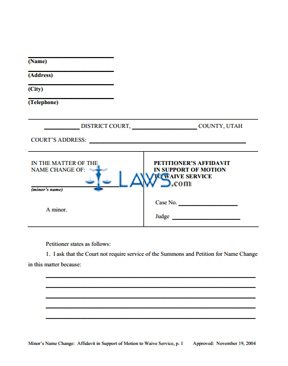 Form Name Change: Affidavit in Support of Motion to Waive Service Minor