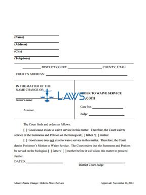 Form Name Change: Order to Waive Service Minor