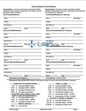 Form Cover Sheet for Civil Actions