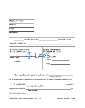 Form Name Change: Order Appointing Guardian Ad Litem Minor