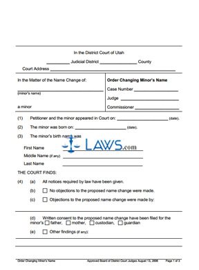 Form Order Changing Name Minor