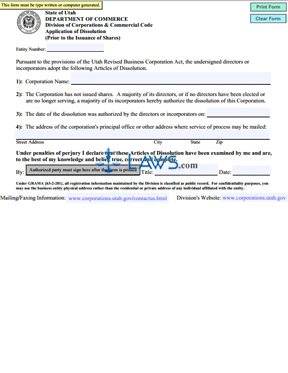 Form UT Articles Of Dissolution (Nonprofit Corporation) 