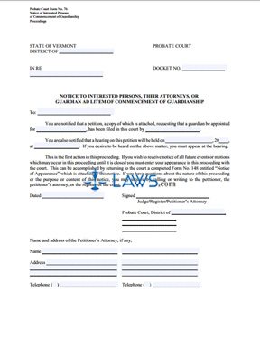 Form PC 076 Notice to Interested Persons, Thier Attorneys, or Guardian Ad Litem of Commencement of Guardianship