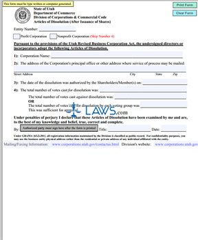 Form Utah Articles Of Dissolution (Profit Corporation) 