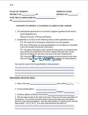 Form PC 070 Petition to Appoint a Custodial Guardian for a Minor