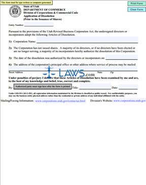 Form Articles Of Dissolution (Prior To The Issuance Of Shares) (Nonprofit Corporation) 