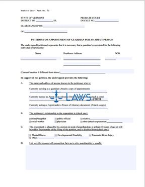 Form PC 072 Petition for Appointment of Guardian for an Adult Person